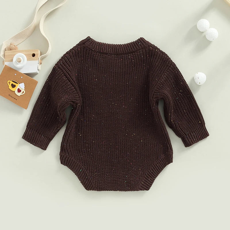 Newborn Baby Girls Boys Knitted Sweater Romper Long Sleeve Crew Neck Solid Color Jumpsuits Autumn Winter Infant Bodysuits Warm