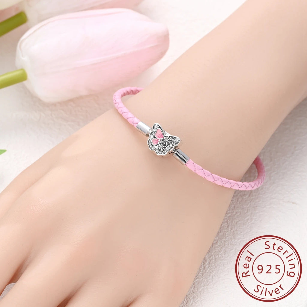 925 Sterling Silver Charm Bracelets For Woman Heart Shell Leather Rope Plait Bracelet Fit Beads Making  Fshion Jewelry Gift