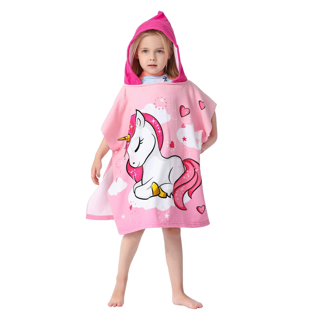 Children Bathing Stuff Kids Hooded Cape Towel Boy Shark Bathrobe Baby Dinosaur Bath Towel Girls Unicorn Beach Towel Wrap Blanket