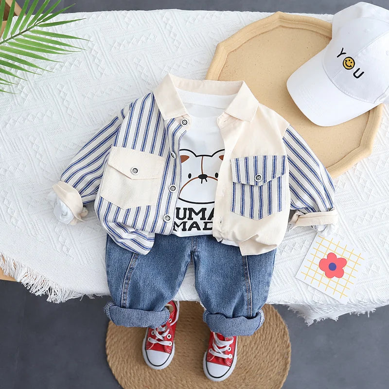 New Spring Autumn Baby Clothes Suit Children Boys Striped Jacket T-Shirt Pants 3Pcs/Sets Toddler Casual Costume Kids Tracksuits
