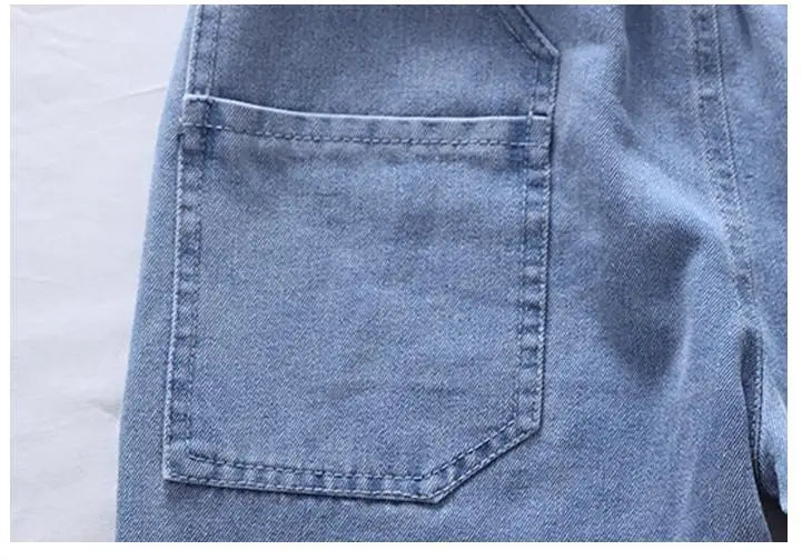 2024 New Teenage Boys Denim Shorts 4-10 Years Summer Fashion Letter Printed Soft Trousers For Kids Children Casual Pants