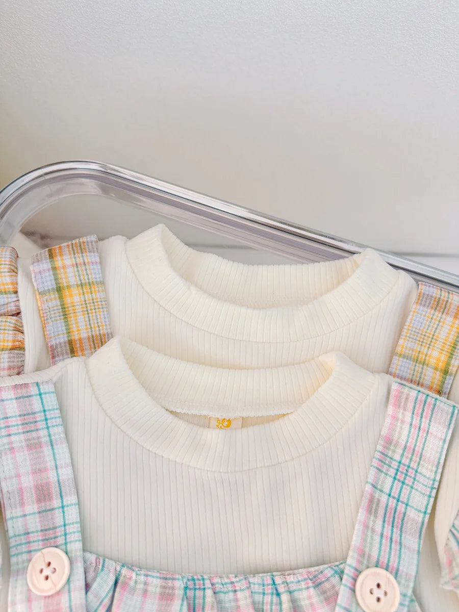 Small Plaid Baby Girl Dress, Spring And Autumn New Cartoon Rabbit Children'S Long Sleeved Clothes (9 Months -3 Years Old)