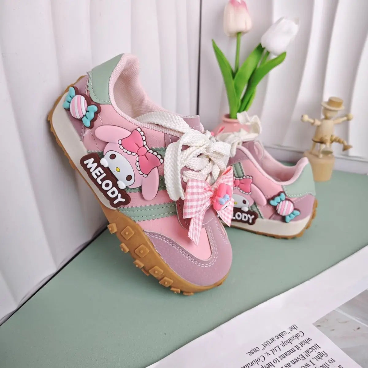 Kids'Casual Shoes Girls Cartoon MELODY PU Leather Outdoor Bow For Anti-slip Sneakers Pink Size 26-37