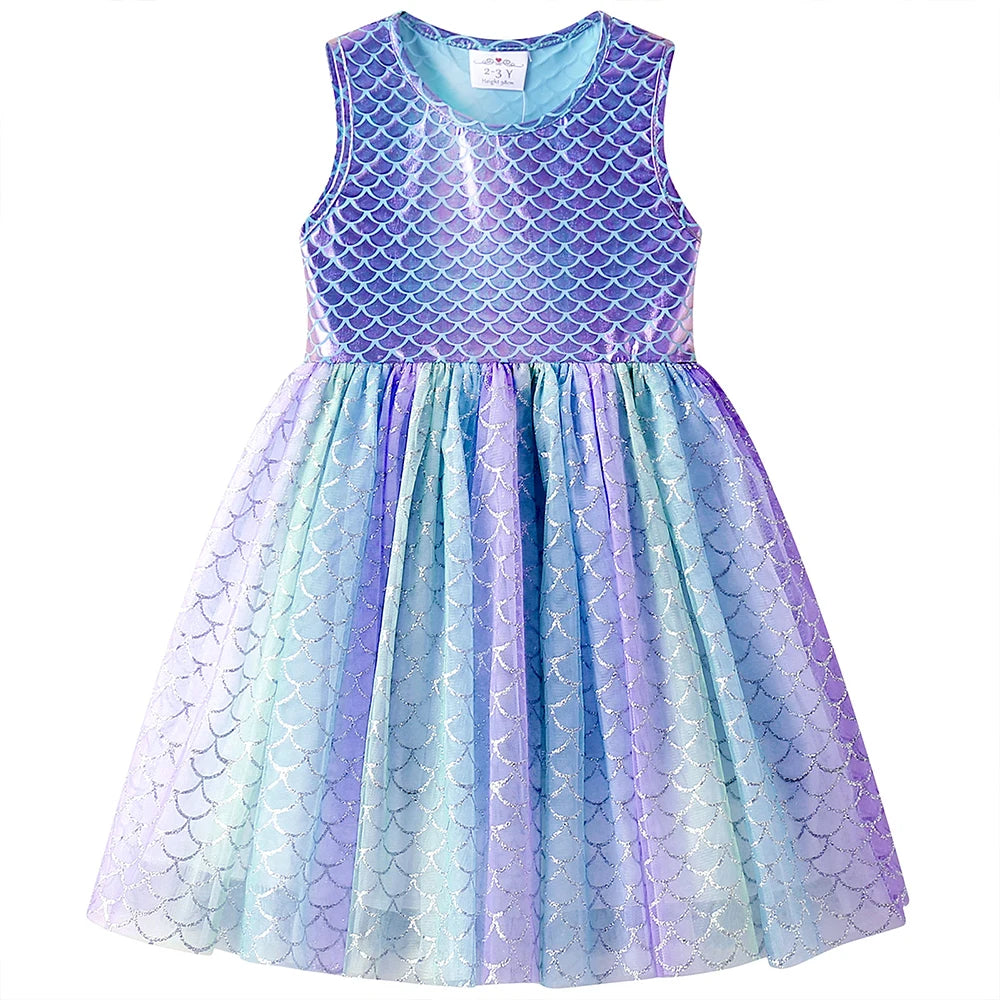 VIKITA Girls Mermaid Dress Children Princess Tutu Dress Toddlers Summer Sleeveless Dress Kids Birthday Party Casual Prom Gown