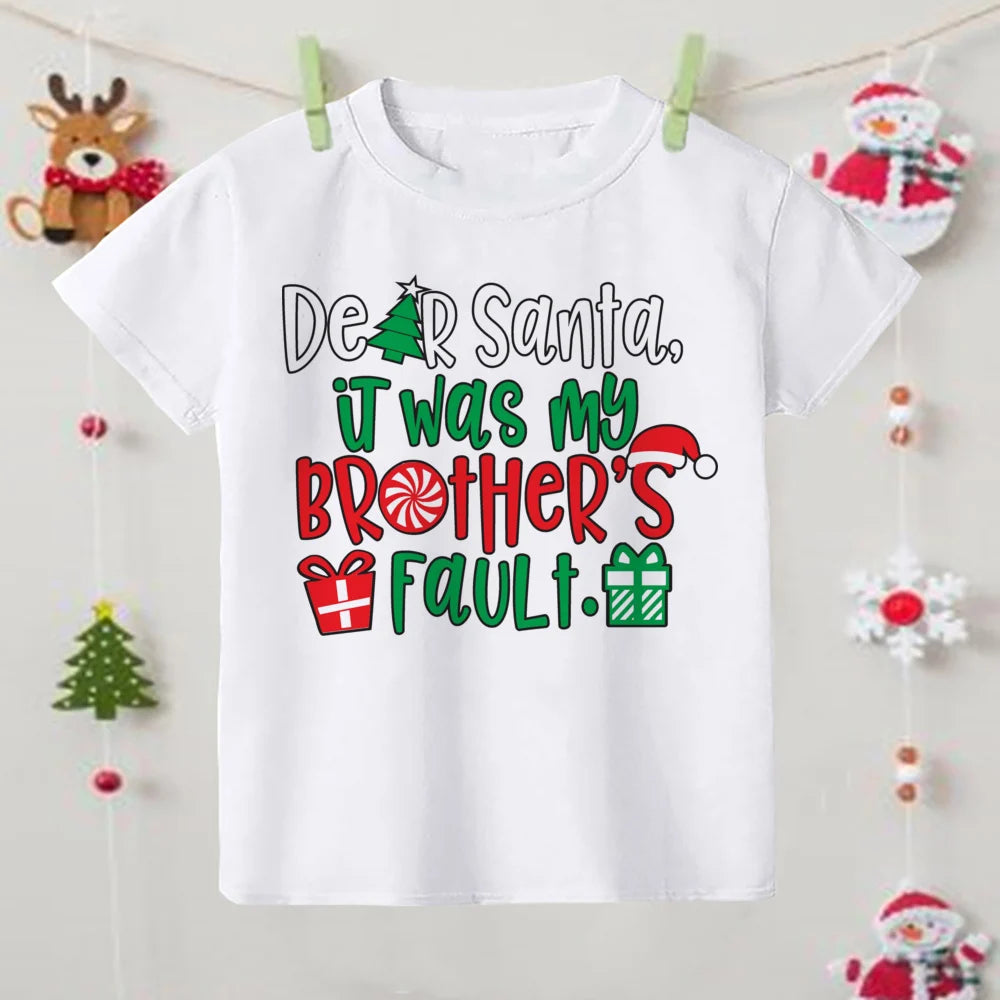 Christmas Children's T-shirt Xmas Party Gift Boys Girls Sibling T Shirt Outfits Clothes Kids T Shirts Cute Short Sleeve Tops Tee
