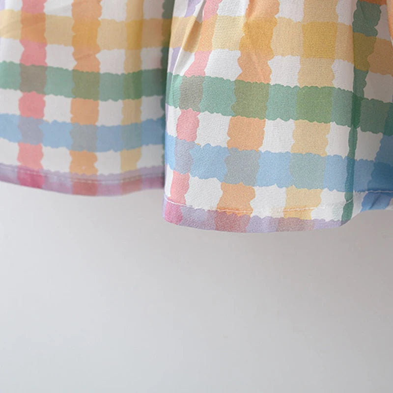 Summer New Cute Colorful Checkered Baby Girl Dress, White Collar Children'S Sleeveless Clothes (9 Months -3 Years Old)