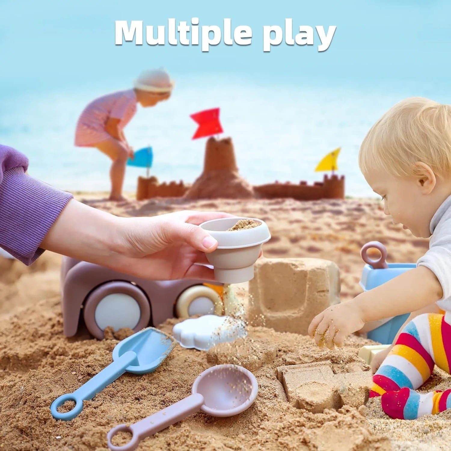 Beach Toys for Toddlers Kids Sand Toys Train Beach Truck Beach Bucket Scoop Trowel Colander Rake Sand Castle Toys Sandbox Toys