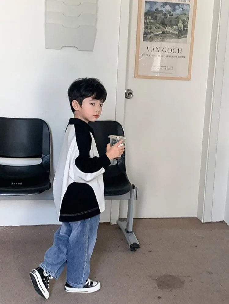 Boys' 2025 Spring/Autumn New Arrival Cotton Punk-Style Street-Savvy Trendy Polo Collar Sweatshirt - Stylish Baby Boys' Top