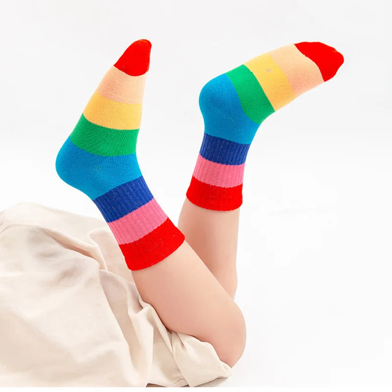 10/20 pairs Kids Casual Socks Sets for Girls Rainbow Striped Cute Children Ankle Short Breathable Cotton Fashion Toddler Sock
