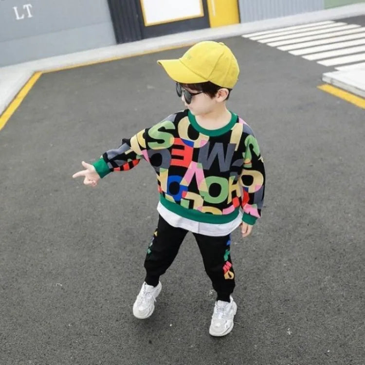 2025 New Arrival Boys' Mid-Large Size Sporty Two-Piece Spring & Autumn Kids Clothing Set - Stylish Outfit for Children