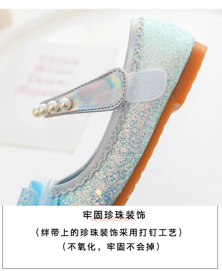 Disney Girl's Fashion Princess Shoes Frozen Princess Elsa Children's Shoes Girls Baby Green Pink Flat Shoes Performance Shoes