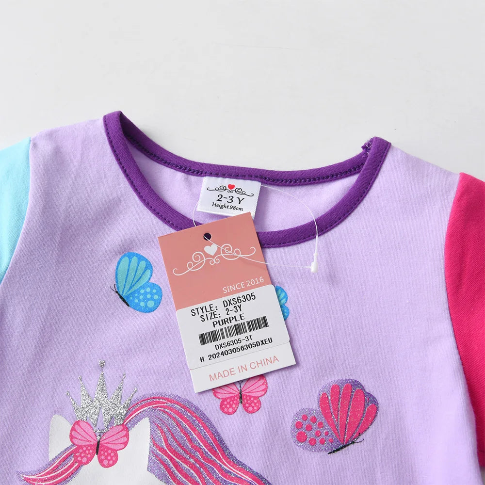 VIKITA Girls O Neck Short Sleeve Summer T Shirt Kids Unicorn Flower Cartoon Print T Shirts Girls Daily Cotton Casual Tops Wear