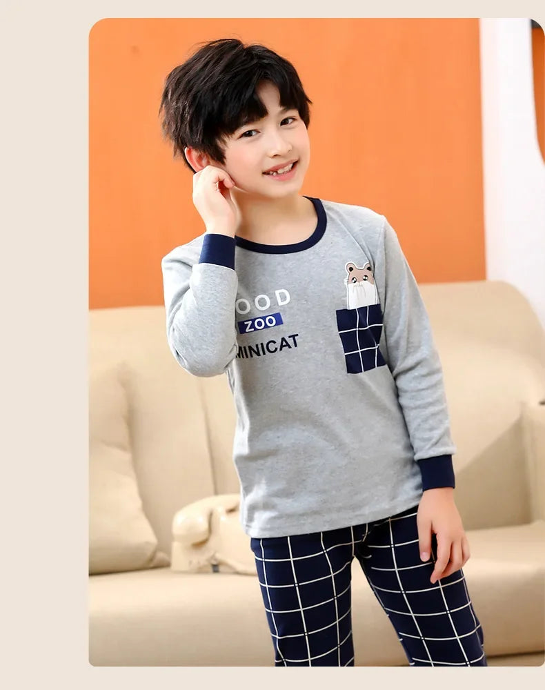 Children's Autumn Clothes and Pants Set for Boys and Girls Pure Cotton Thermal Underwear Pure Cotton Cotton Sweater Baby Pajamas