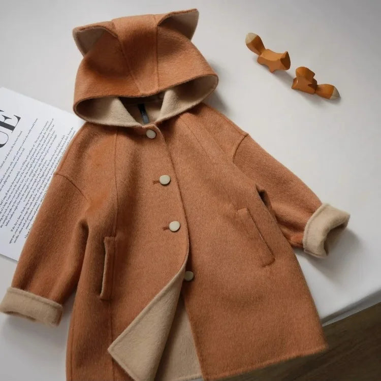 2025 Autumn New Kids Cartoon Cute Fox Wool Coat Thickened Warm Winter Outerwear for Boys Girls Toddler To Teen