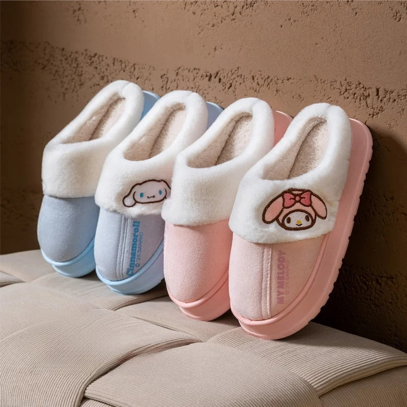Kids' Slippers House Shoes Cinnamoroll Kuromi Winter Shoes For Children Warm Thick Bottom Anti-slip Pink Blue Shoes Size 38-41