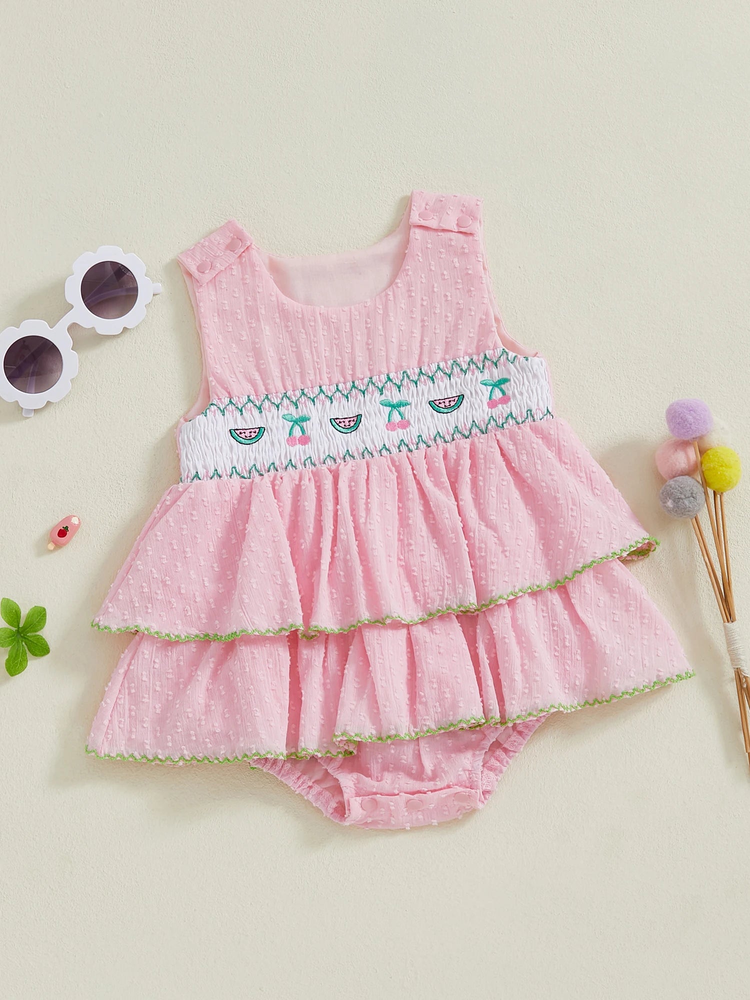 Infant Floral Print Sleeveless Romper Dress with Ruffle Detail and Bow Tie Newborn Summer Playsuit Outfit