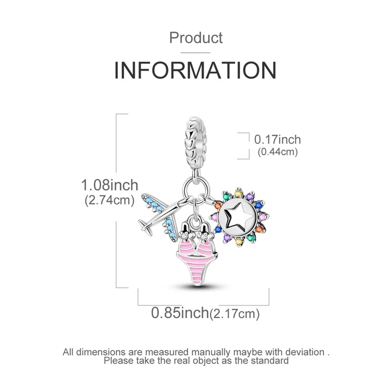 Pink Series Original 925 Sterling Silver Charm Bead Travel Airplane Pendant Fit Original Bracelet Necklace For Women DIY Gift