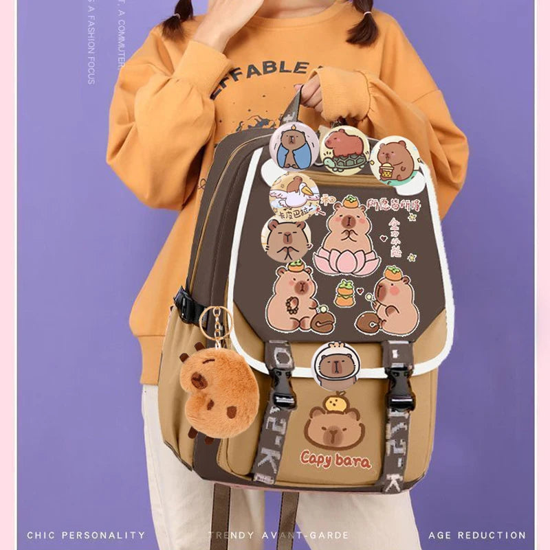 Kawaii Capybara Stylish Khaki Kid Backpack School Bag Casual Daypack Teens Boy Girl Shoulder Bag Children Schoolbag Backpack ﻿