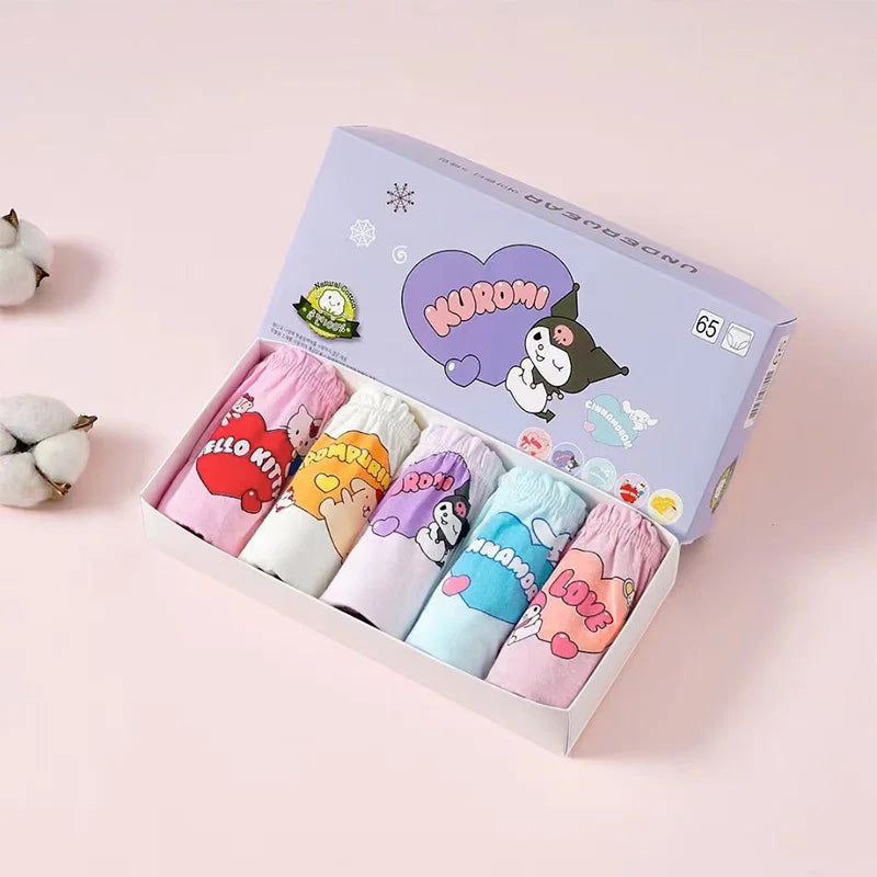 5/10Pcs Girls Cotton Panties Cartoon Character Hello Kitty Kuromi Pochacco Cute Girls Triangle Underwear Soft Preschooler Briefs