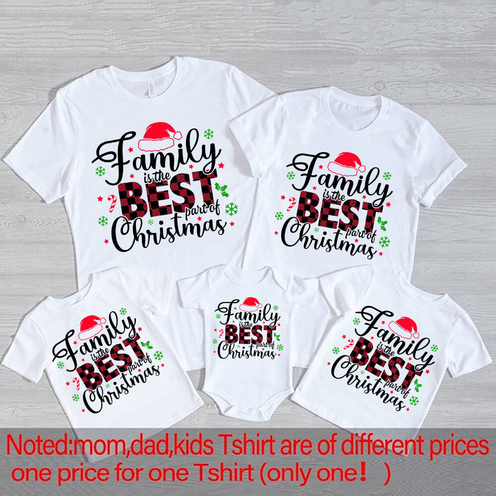 Family Is The Best Part of Christmas Print Family Shirt Xmas Family Matching Outfits Dad Mom Kids Shirt Baby Romper Xmas Clothes
