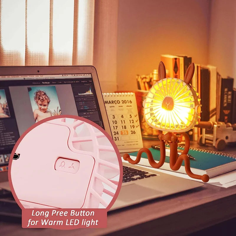 Baby Stroller Cooling Fan, Portable Fan with Tripod Clip on, Handheld Fan USB Rechargeable for Bed, Car Seat, Travel, Camping