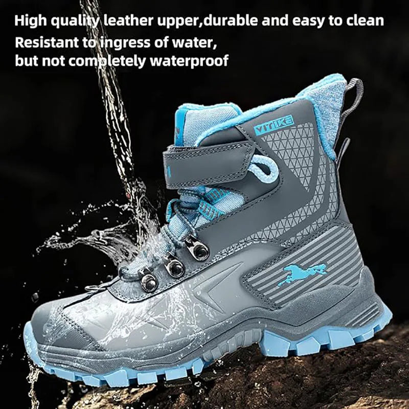 Kids Hiking Boots Boys Girls Outdoor Walking Climbing Sneaker Comfortable Snow Shoes Hiker Boot Antiskid Steel Buckle Sole