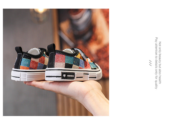Children's Casual Shoes Toddlers Kids Canvas Sneakers for Boys Girls Fashion Classic Checkered Soft Rubber Sole Spring Autumn