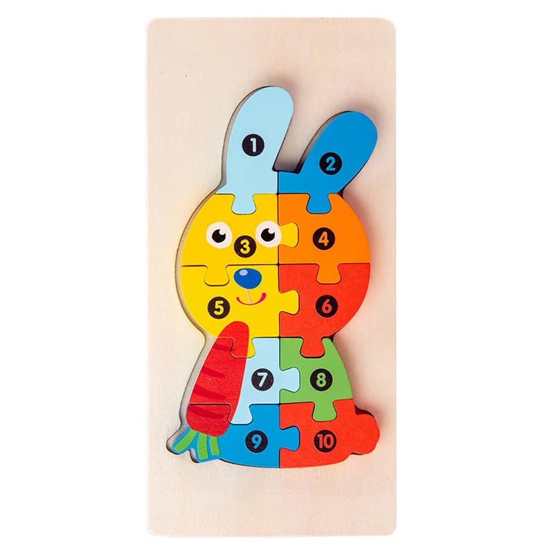 3D Stereoscopic Montessori Wooden Puzzle Cartoon Dinosaur Animal Shape Color Cognitive Educational Game Toy Kids Birthday Gift