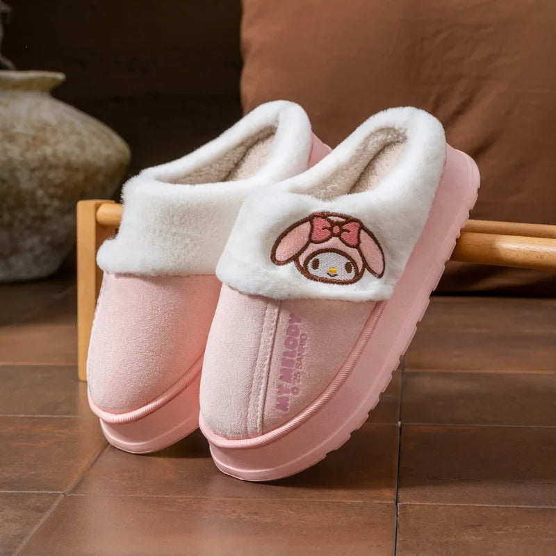 Kids' Slippers House Shoes Cinnamoroll Kuromi Winter Shoes For Children Warm Thick Bottom Anti-slip Pink Blue Shoes Size 38-41