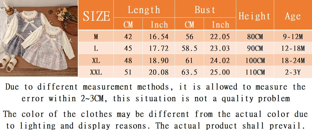 Spring And Autumn New Bow Long Sleeve Baby Girl Dress, Princess Style Children'S Clothing For Babies Aged 9 Months To 3 Years