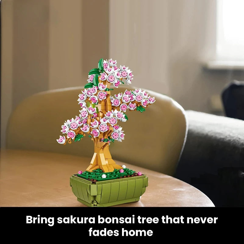 Bonsai Tree Building Blocks Set - Featuring Cherry Blossom Flowers, DIY Plant Model Toy Creative Gift for Home Décor