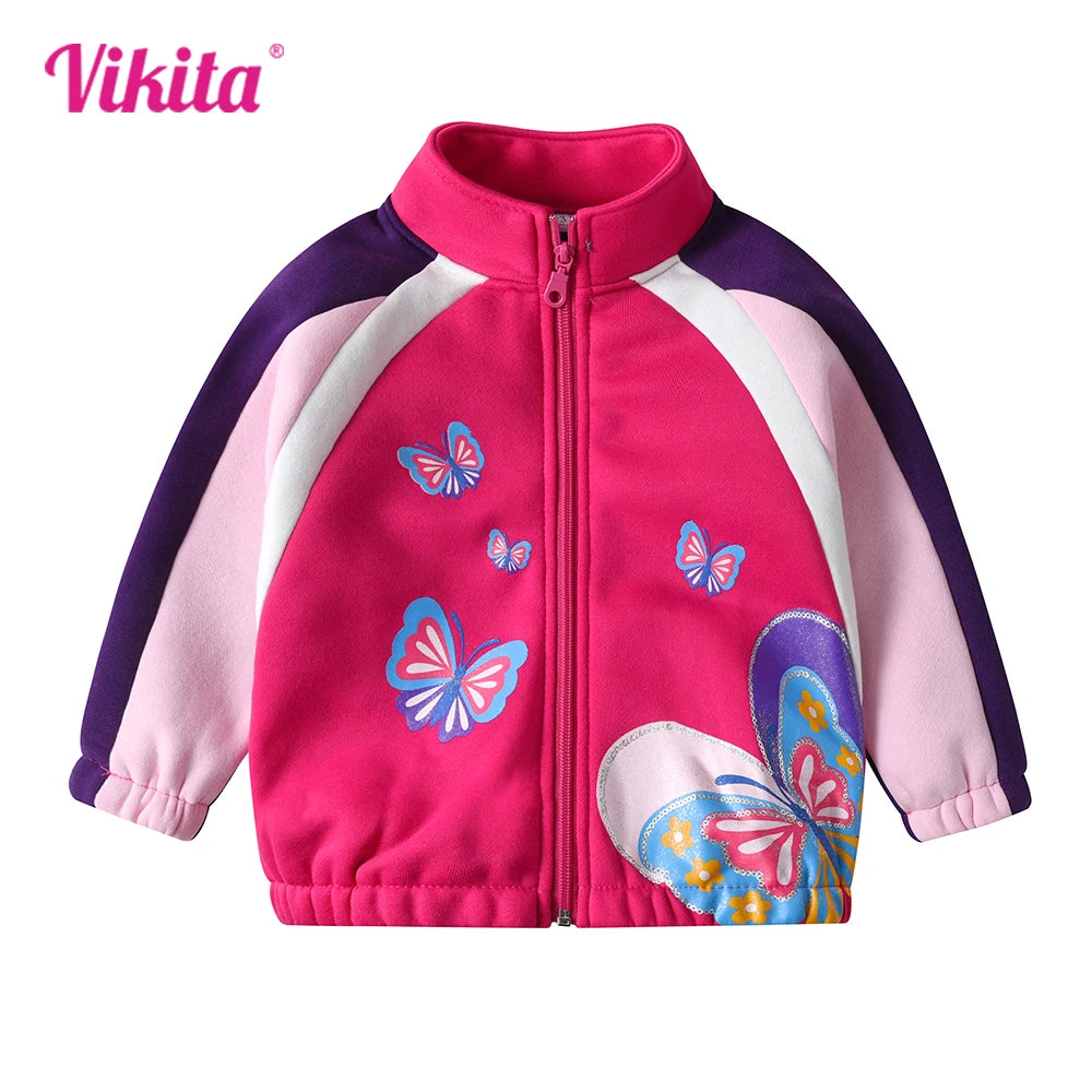 VIKITA Kids Autumn Spring Sports Wear Girls Butterfly Print Fashion Coats Teenagers Zipper Warm Soft Daily School Casual Jackets