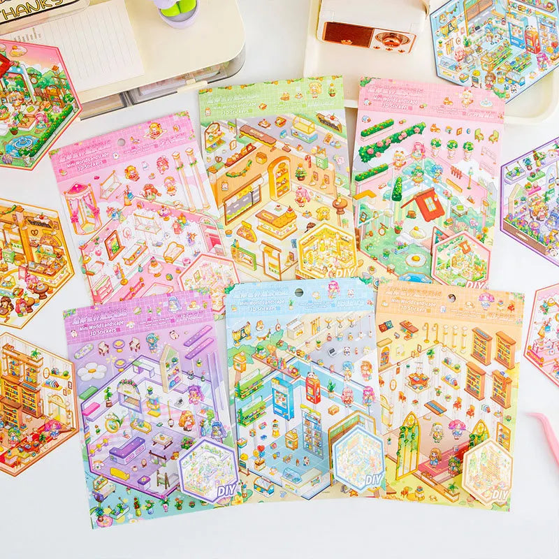 DIY 3D Sticker+Tweezers Cartoon Pocket Princess Room Scene Stacking and Pasting Festival Birthday Gift for Kid Child Student