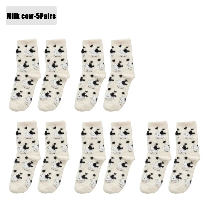 Winter Warm Padded Socks Thickened Mink Plush SocksCute Cartoon Soft Comfortable SkinFriendly Girls Socks Autumn Home Sleepwear
