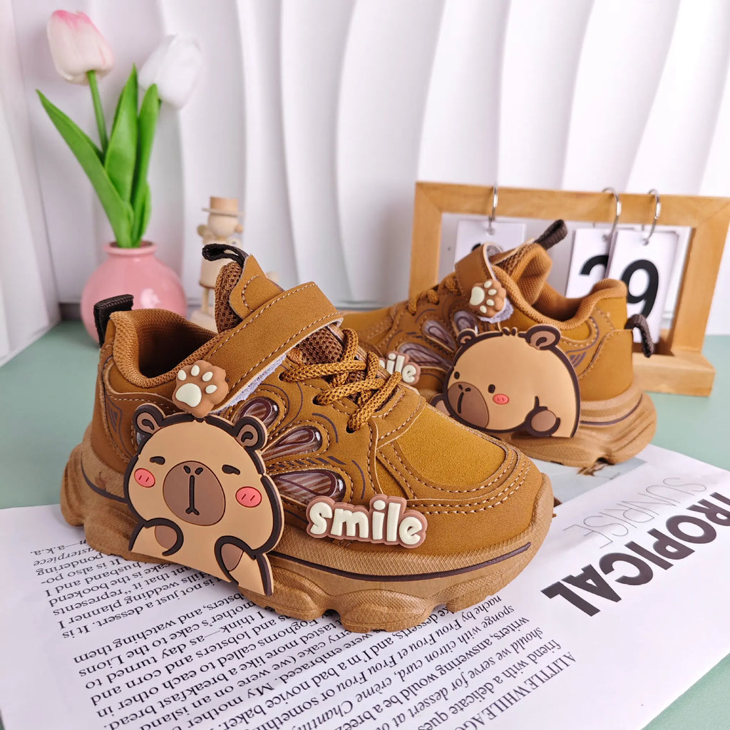 Kids'Casual Shoes Children Cartoon PU Leather Spring Fashion Outdoor Sneakers Breathable Anti-slip Purple Khaki Size 26-37
