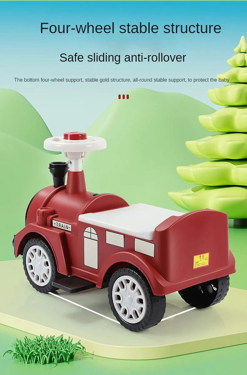 Kids Ride On Train with Lights & Music Under Seat Storage Gift for Toddlers Boys Girls Retro Balance Bike Balance Car Toy