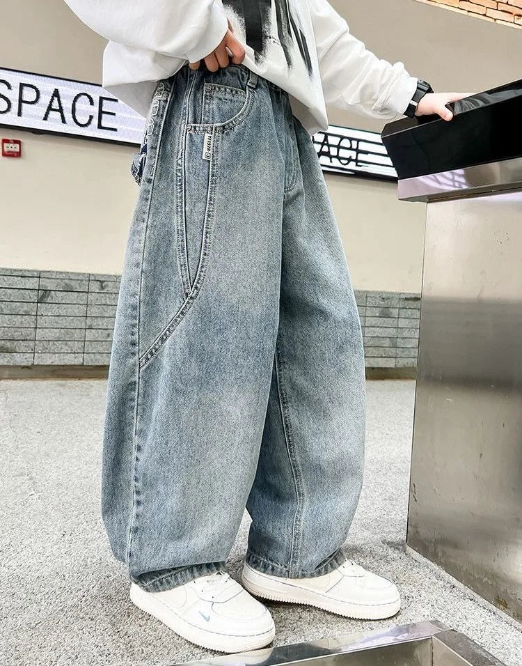 2025 Spring New Boys Loose Fit Jeans Long Pants for Toddler & Big Kids, Handsome Casual Denim Pants, Trendy Kids Clothing