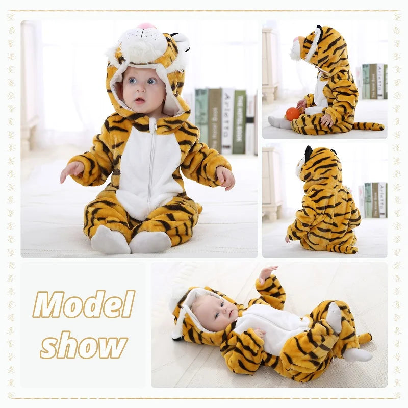 MICHLEY Halloween Costume Infant Baby Clothes Rompers Winter Flannel Hooded Bodysuits Pajamas Animals Overall Jumpsuit For Bebe