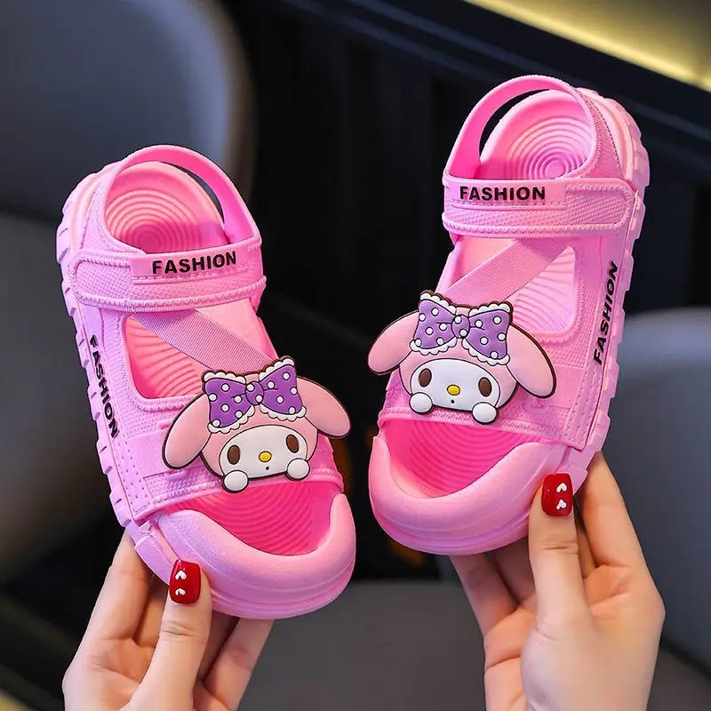Sandals Girls Anime Kuromi Open Peep Toe Shoes Girly Summer Cute Cartoon Babys Purple Pink Slipper Kid Size 21-36