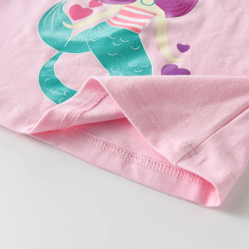 VIKITA Girls Mermaid Print Cute Fashion T Shirt Kids Flare Sleeve Cotton Casual Tops and Tees Girls Pink Daily School Costumes