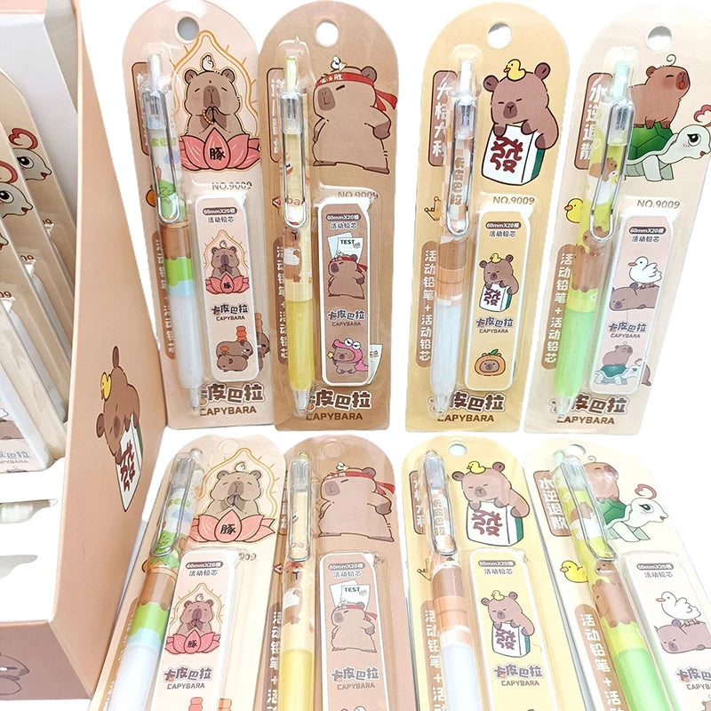Kawaii Capybara Mechanical Pencil Set 0.5mm For Drawing, Writing, School, Office, Stationery Gift