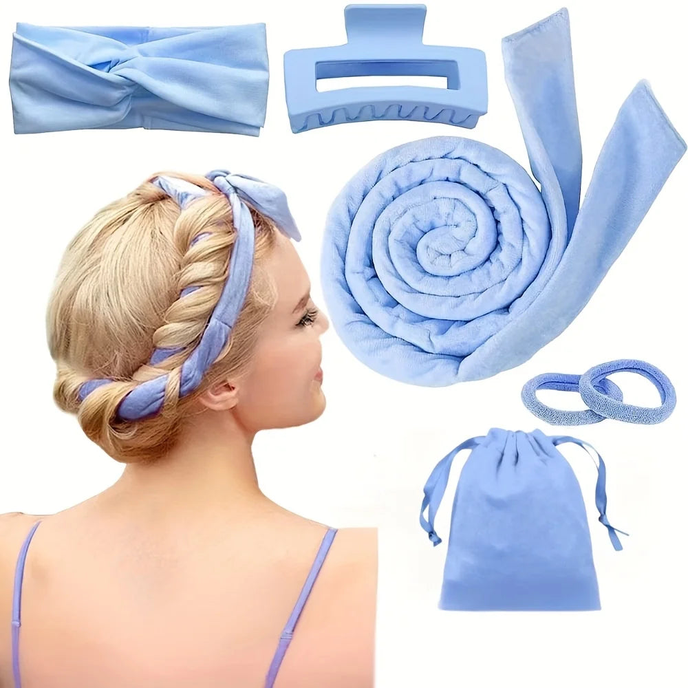 Styling Kit - Heatless Silk Curler with Sleeping Mask and Shower Cap for Women and Girls Beauty Kit for Travel and Home
