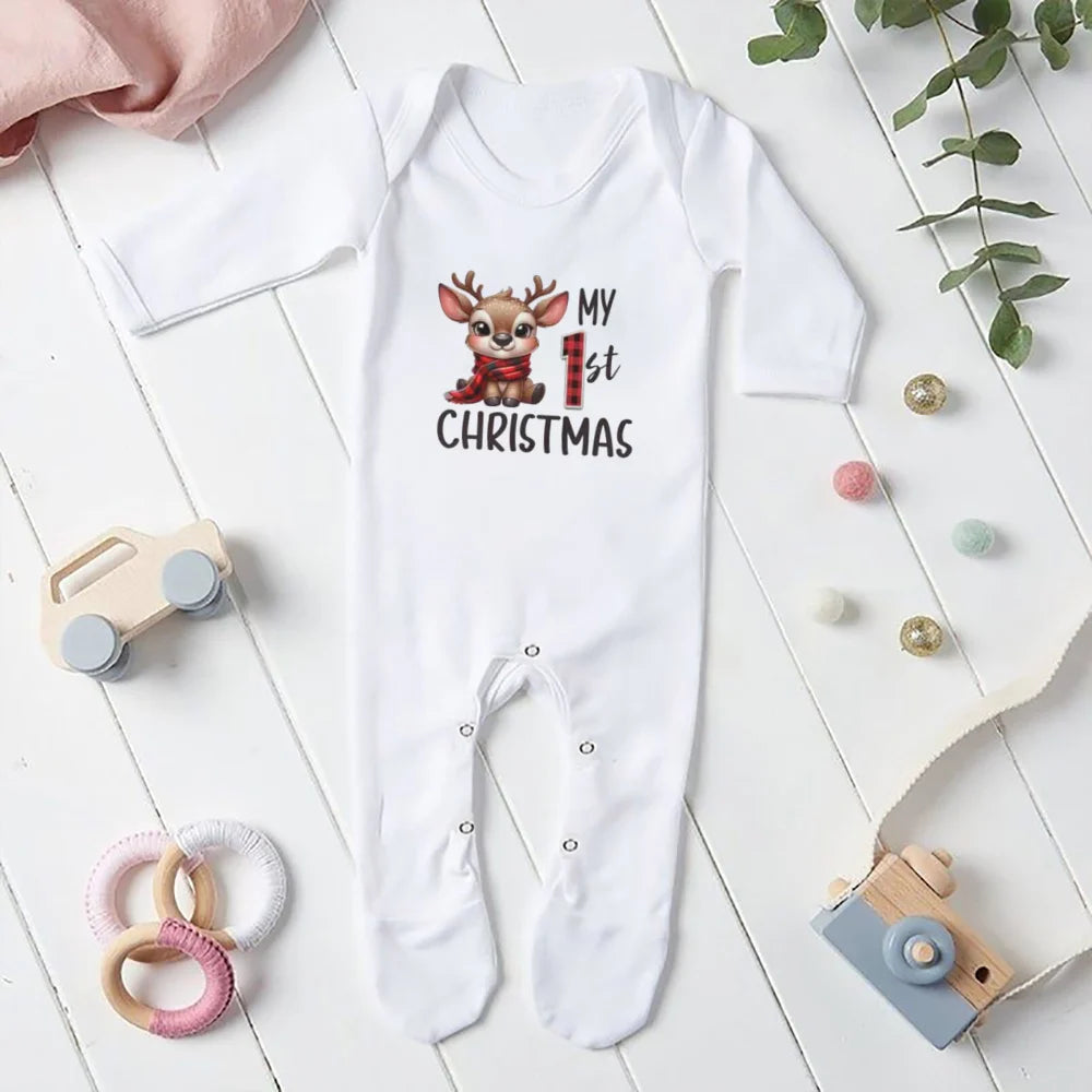 Baby Babygrow My 1st Christmas Printed Sleepsuit Xmas Outfit Toddler Long Sleeve Romper Infant Clothes Newborn Bodysuit