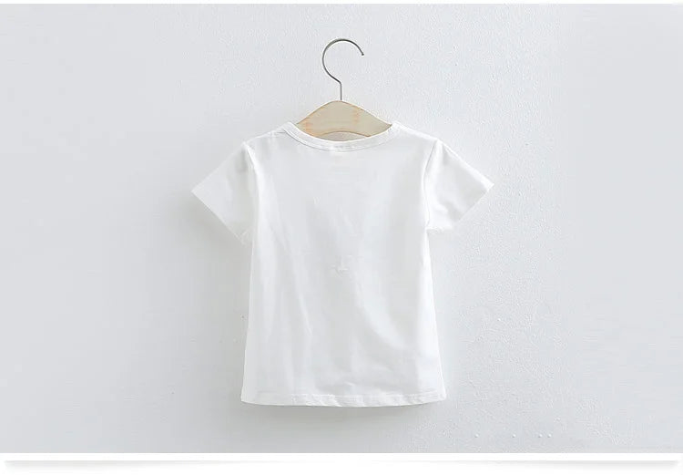 2025 Summer 2 3 4 6 8 10 Years Children Cotton Cartoon Star Bird Cat Rabbit Animal Print Short-Sleeve T-Shirt For Kids Baby Girl