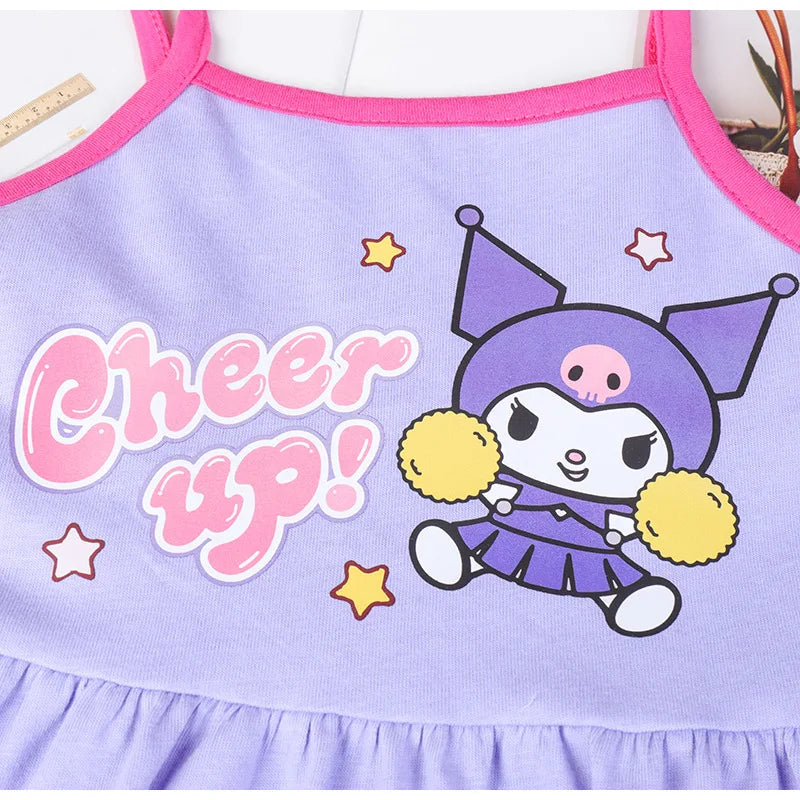 Sanrio Hello Kitty Girl Summer Cotton Fashion Kuromi Printed Slip Casual Comfortable My Melody Dresses Birthday Clothes Vestidos
