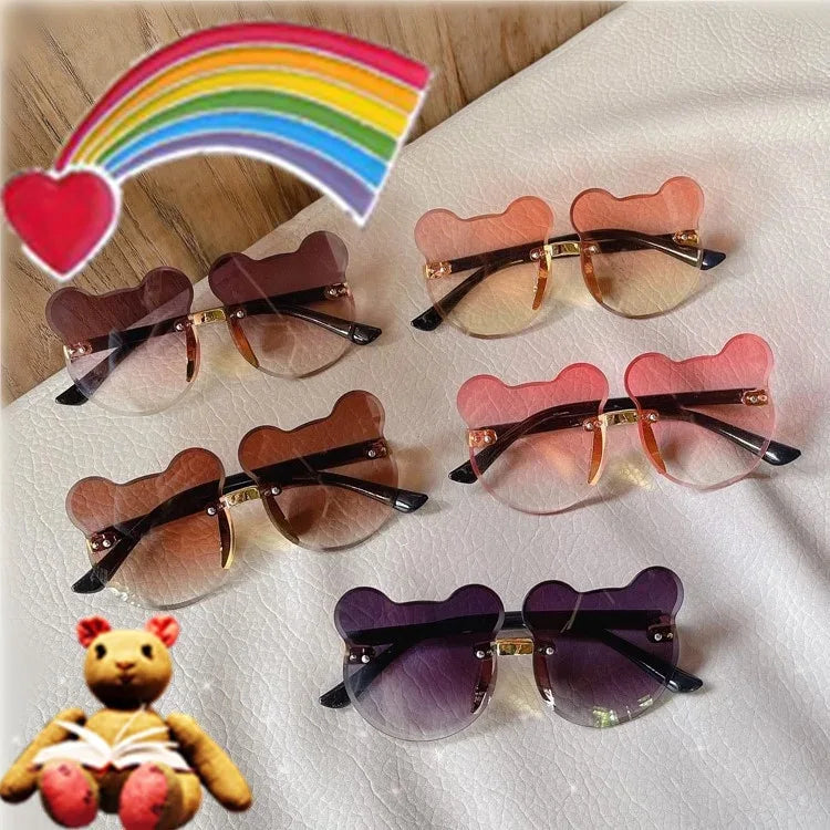 Boys and girls fashion glasses Children's sunglasses Cute baby anti-ultraviolet bear ears cartoon shape rimless frame glasses