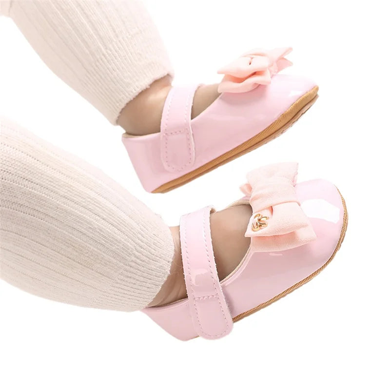 Infant Girls Bowknot Mary Jane Flats with Non-Slip Sole Cute Princess Dress Shoes for Newborns Adorable Crib Shoes