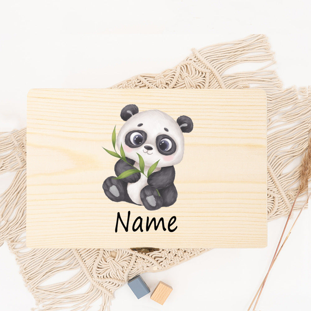 Personalized Baby Wood Box Cute Animal Print Toddler Memory Box Custom Name Infant Keepsake Box Newbron Shower Gift Kids Present