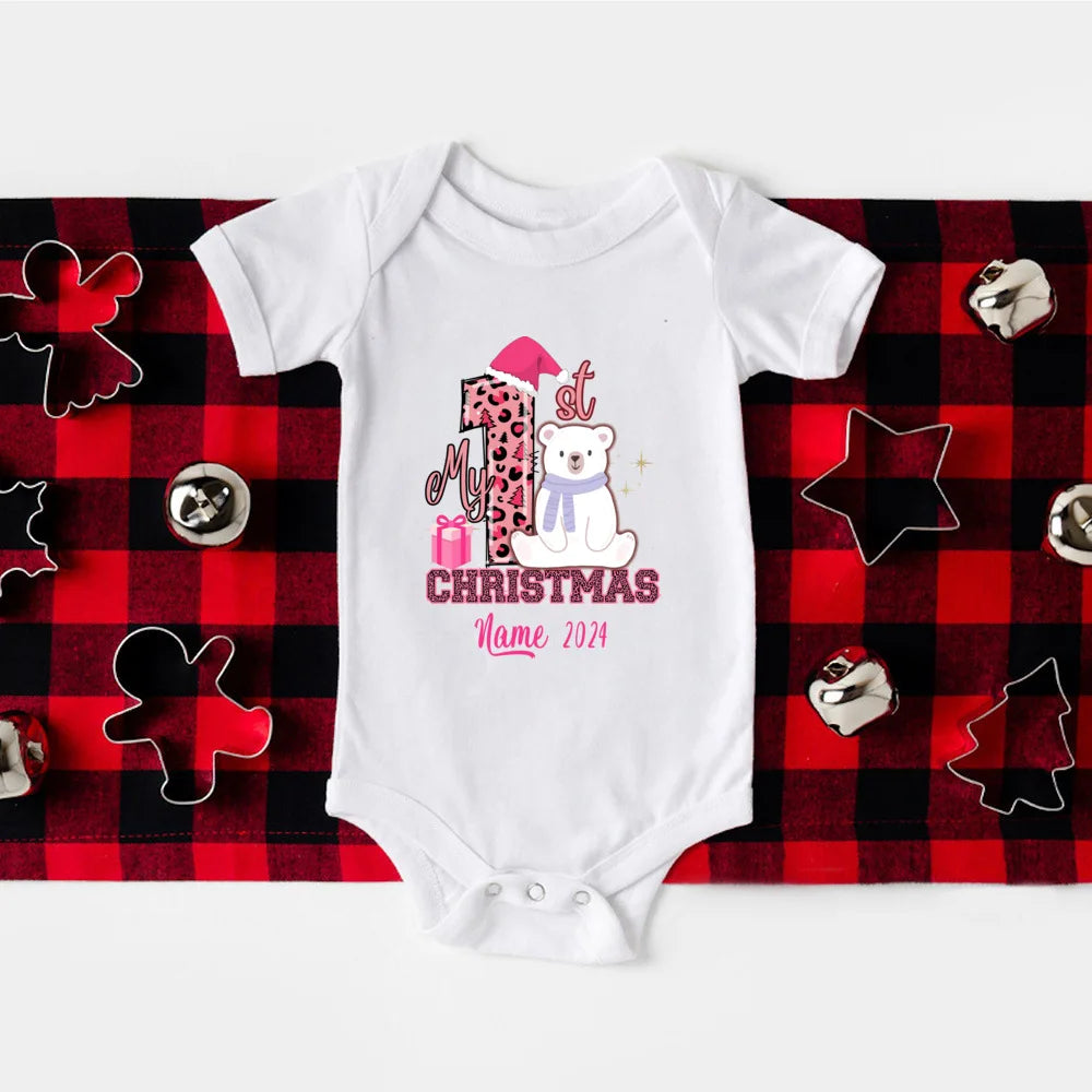 Personalize My 1st Christmas Romper Newborn Bodysuits Xmas Party Gift Boys Girls Short Sleeve Jumpsuit Holiday Xmas Clothes