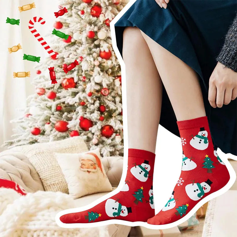 2/4/8 Pairs Children Christmas Socks Cotton Warm Mid-tube Socks For Kids Unisex Knitting Snowflake Elk Stocking Christmas Gift